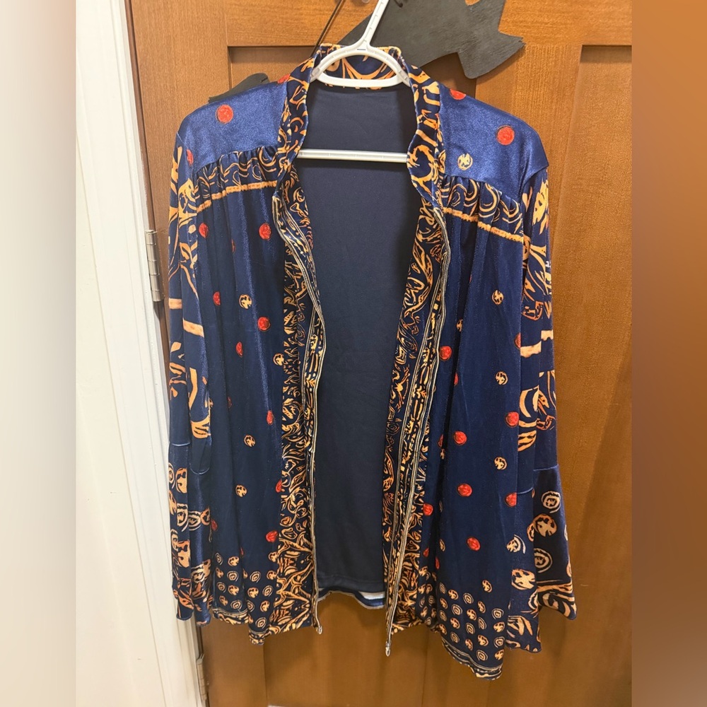 Velvety Navy and Orange Patterned Blazer